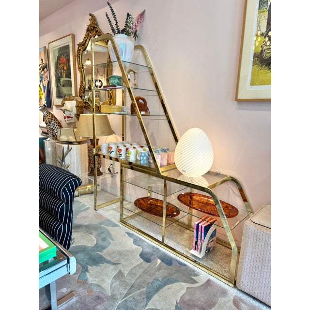 DIA - Design Institute America Vintage Asymmetrical Brass and Glass Etagere by Dia For Sale - Image 4 of 12