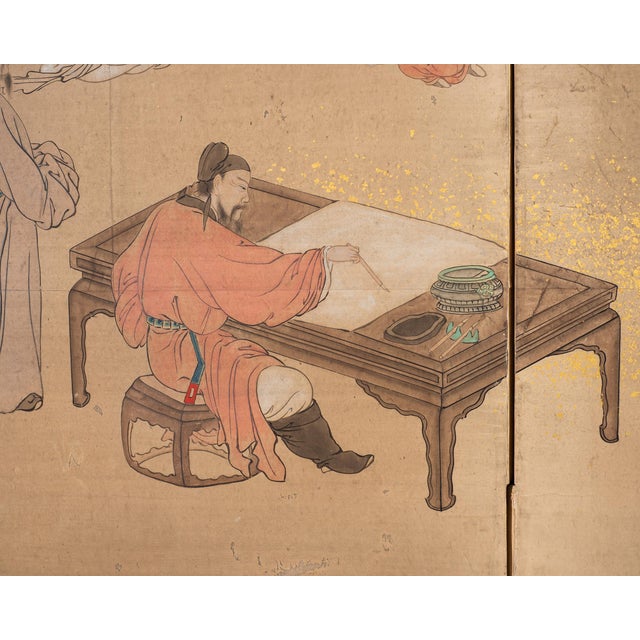 19th C. Japanese Edo Six Panel Screen Chinese Official's Gathering For Sale - Image 17 of 18