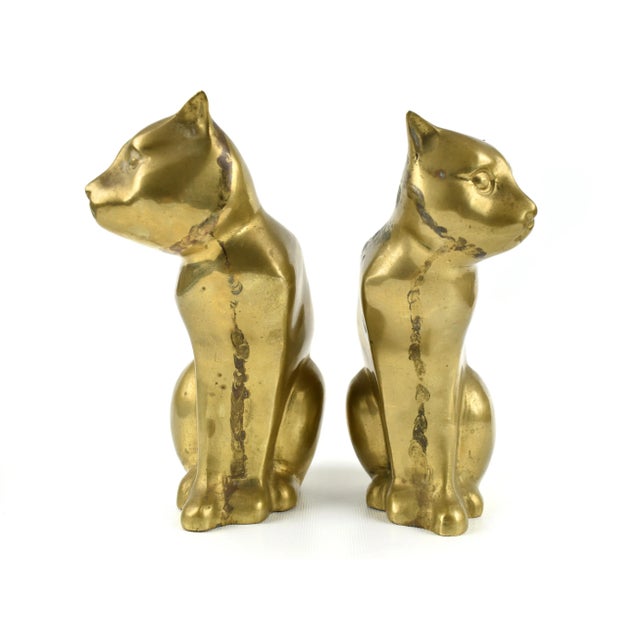 Mid-Century Brass Sitting Cat Figurine Bookends - a Pair For Sale - Image 6 of 9