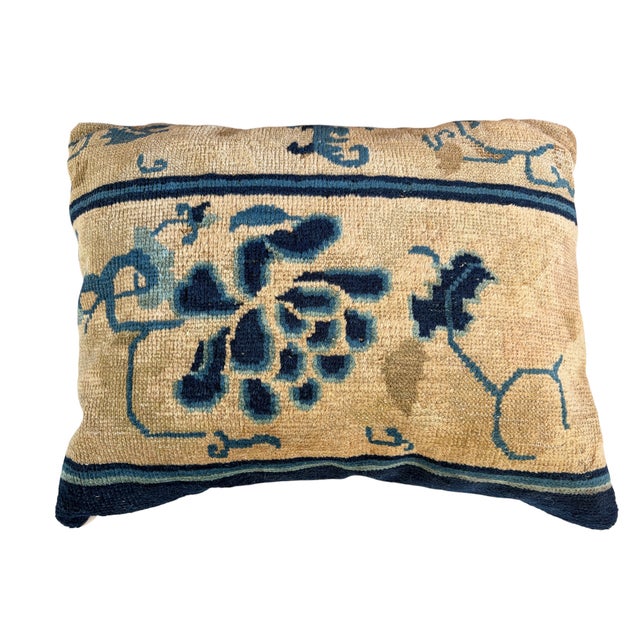 Custom Made Lumbar Pillow W/Antique Chinese Rug Fragment 17"w For Sale In New York - Image 6 of 8