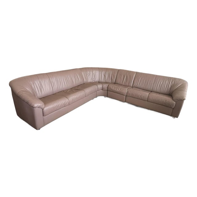 1990s Postmodern Soft Mauve Pink Leather Center Sectional Sofa Styled After Salotti for Natuzzi Wilma Sofa - 4 Piece For Sale