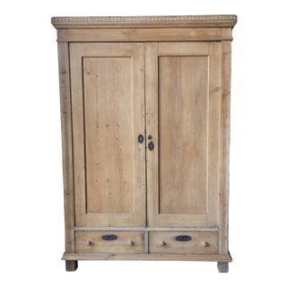 Primitive Large Pine Clothing Wardrobe Armoire Cabinet For Sale