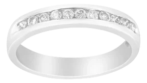 18K White Gold 1/4 Cttw Channel Set Brilliant Round-Cut Diamond Classic 11 Stone Wedding Band Ring - Size 6