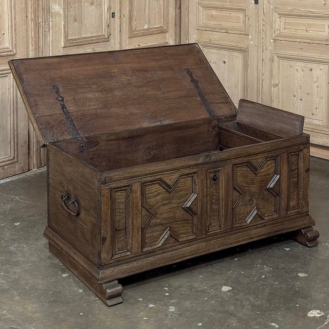18th Century Dutch Provincial Solid Oak Trunk With Hand-Forged Iron Handles For Sale - Image 14 of 17