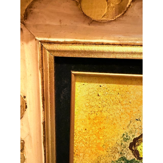 Wood Monumental Mid-Century Impasto Floral Painting in Original Solid Carved Wood Hollywood Regency Frame For Sale - Image 7 of 12