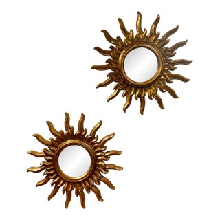 Pair of Italian Giltwood Sunburst MIrrors For Sale