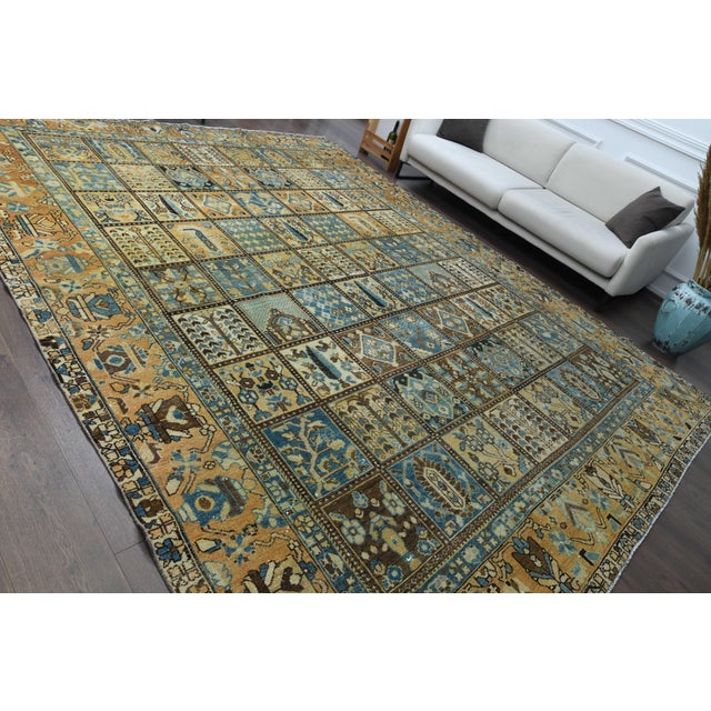 1970s Vintage Persian Handmade Wool Cotton Blue Area Rug For Sale In San Francisco - Image 6 of 11