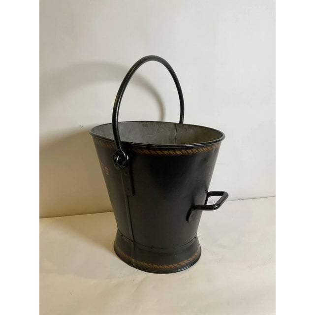 Heavy steel ships deck bucket with carry and bail handles. Later painted decoration "USS United States, Launched 1797....