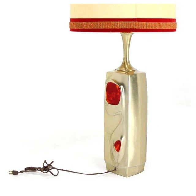 Silver Mid-Century Modern Art Nouveau Style Cast Metal Table Lamp For Sale - Image 8 of 11