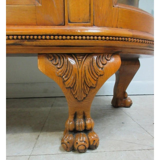Custom Antique Tiger Oak Curved Glass Curio Cabinet Display Hutch China For Sale - Image 10 of 12