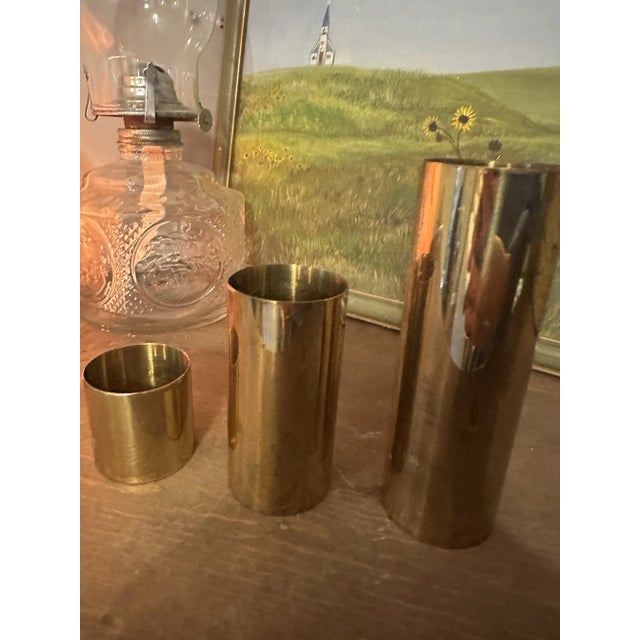 Art Deco Trio of Brass Cylinder Candleholders, 1970s For Sale - Image 3 of 9