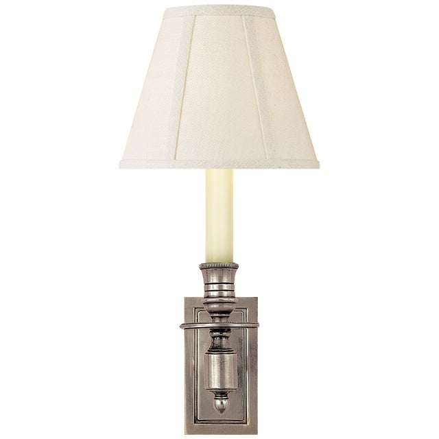 Traditional Visual Comfort Signature French Single Library Sconce in Antique Nickel with Linen Shade For Sale - Image 3 of 3