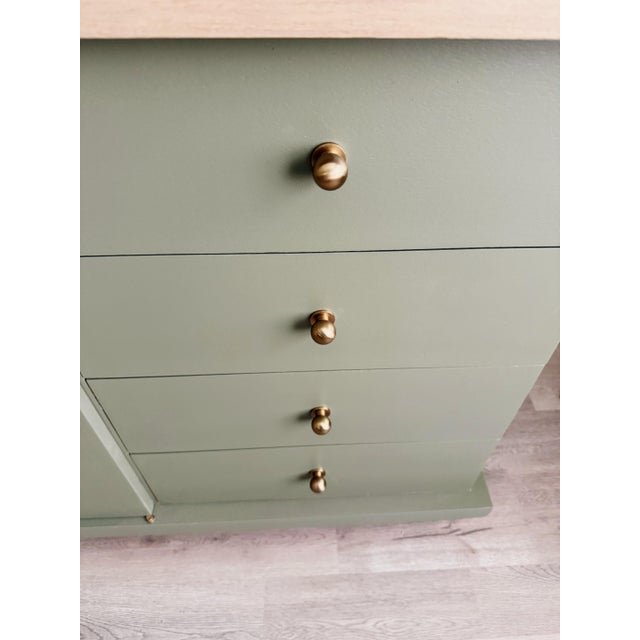 1970s Organic Modern Sage Green Sideboard With Natural Wood Top For Sale - Image 4 of 12