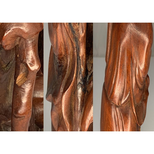Brown Antique Carved Rosewood Chinese God of Longevity Figurine For Sale - Image 8 of 10