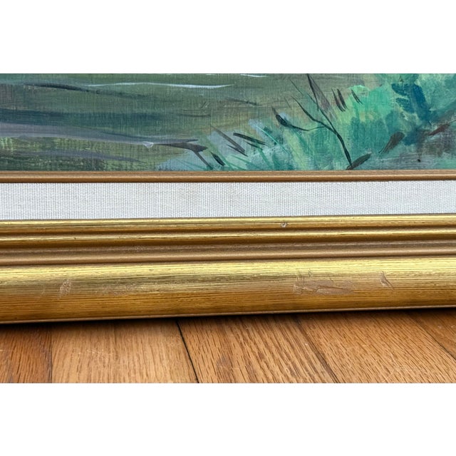 Wood Mid 20th Century Large Idyllic Country Scene Original Oil Painting, Framed For Sale - Image 7 of 9