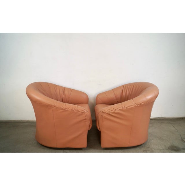 Animal Skin 1980’s Art Deco Leather Swivel Lounge Chairs - A Pair For Sale - Image 7 of 12