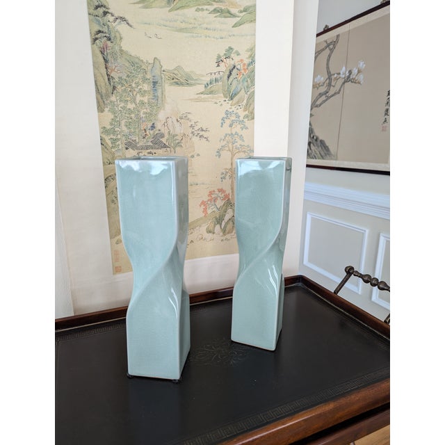 Celadon 1990s Maitland-Smith Celadon Porcelain Vases- a Pair For Sale - Image 8 of 9