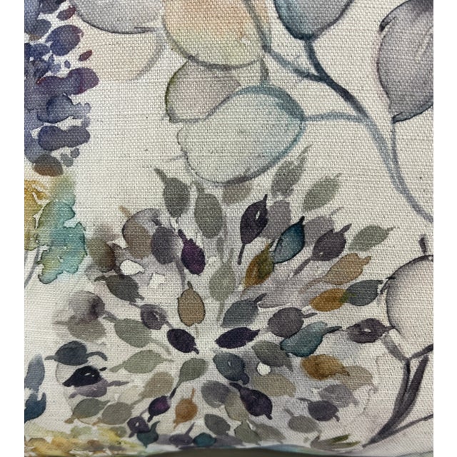 Farmhouse 20" Square Decorative Throw Pillow Decorated With a Muted Purple & Tan Water Color Look Floral Pattern - Made in the U K For Sale - Image 3 of 12