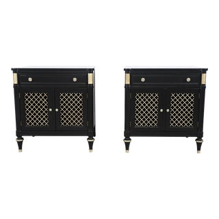 Kindel Furniture French Regency Black Lacquered Nightstands - a Pair For Sale