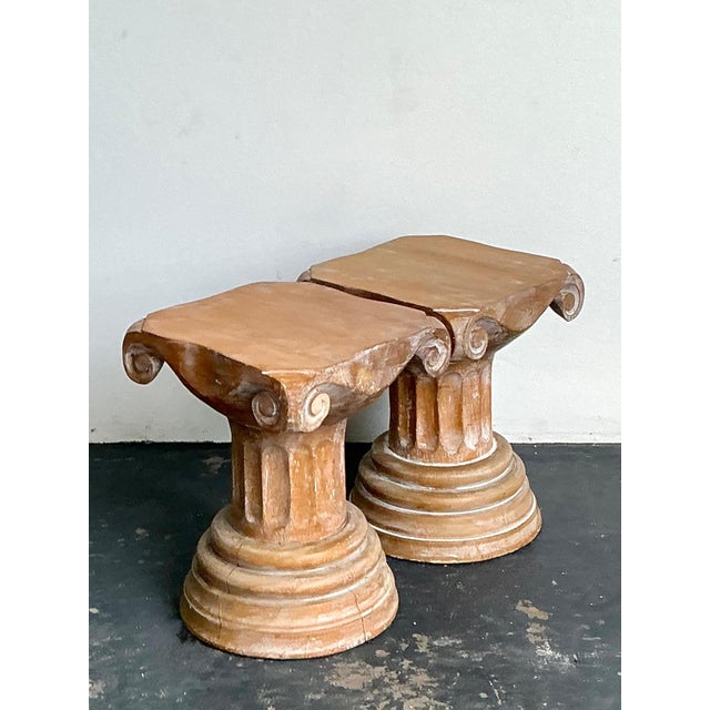 Vintage Corinthian Column Pedestal Low Stools - A Pair For Sale - Image 4 of 16