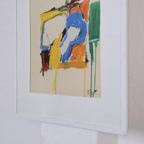 Leopold Fare, Abstract Composition, Gouache Painting, 1960s For Sale - Image 4 of 11