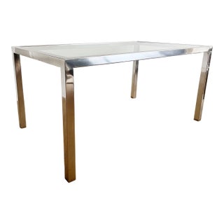 Vintage Postmodern 1970s Milo Baughman Style Chrome and Glass Dining Table For Sale