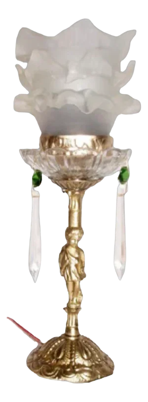 Table Lamp with Cupid Figure in Bronze and Glass, 1920s