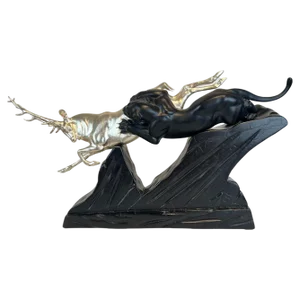 Art Deco Sculpture of a Deer and Panther in White-Gold by Rochard, France, 1930s