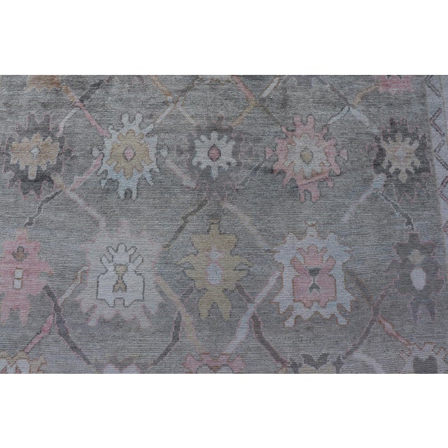 Textile Tribal Design Turkish Oushak Rug With Medallions in Light Green and Multi Colors 9'0 X 11'9 For Sale - Image 7 of 10