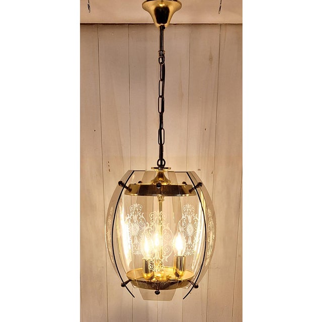 Goldenrod Vintage Hanging Lamp with Brass Frame from Honsel, 1980s For Sale - Image 8 of 8