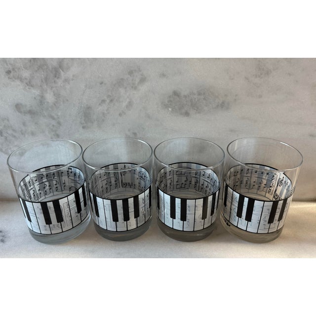 Mid-Century Modern Vintage Shafford Piano & Music Notes Lowball Glasses - Set of 4 For Sale - Image 3 of 8