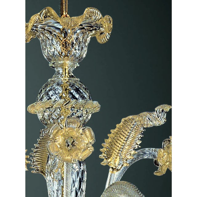 Luxury Venetian Floreal Gold-Leaf Murano Glass Chandelier — Hand-Blown For Sale - Image 4 of 6