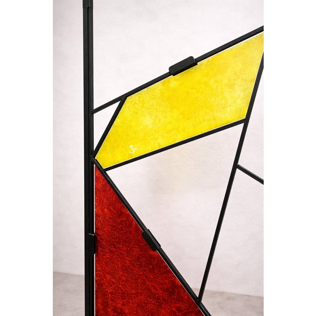 Mid-Century Modern Geometric Room Divider with Textured Colored Glass, 1970s For Sale - Image 9 of 16