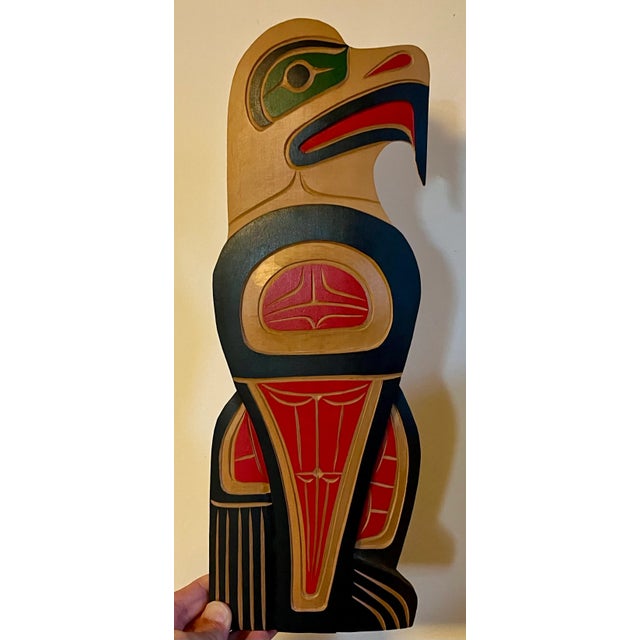 Late 20th Century Squamish Nation Carved Wood and Paint Decorated Eagle Wall Sculpture by Neil Baker For Sale - Image 5 of 9