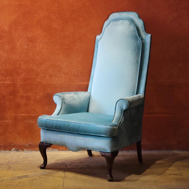 Light Blue Velvet High Back Chair Chairish