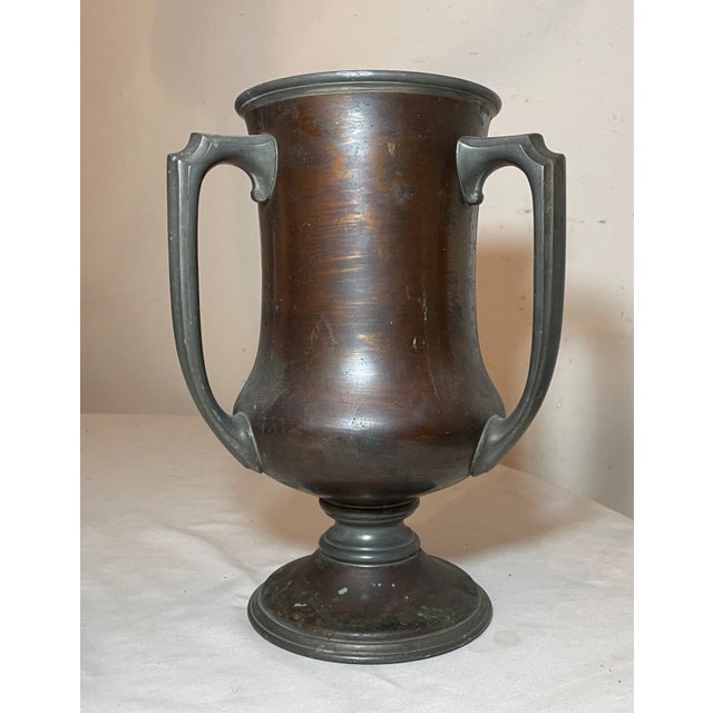 1910s Rare Antique 1912 Hand Engraved Bronze Pewter Tennis Singles 3 Handle Trophy Urn For Sale - Image 5 of 14