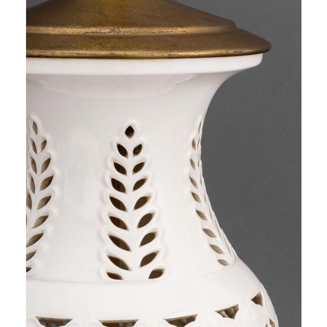 Early 20th Century Chinese Blanc De Chine Pierced Porcelain Table Lamp For Sale - Image 5 of 8