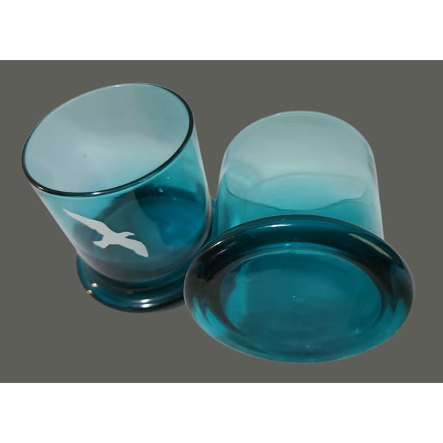 Vintage Pair of Coastal Ocean Blue Seagull Cocktail Rocks Glasses For Sale - Image 6 of 7