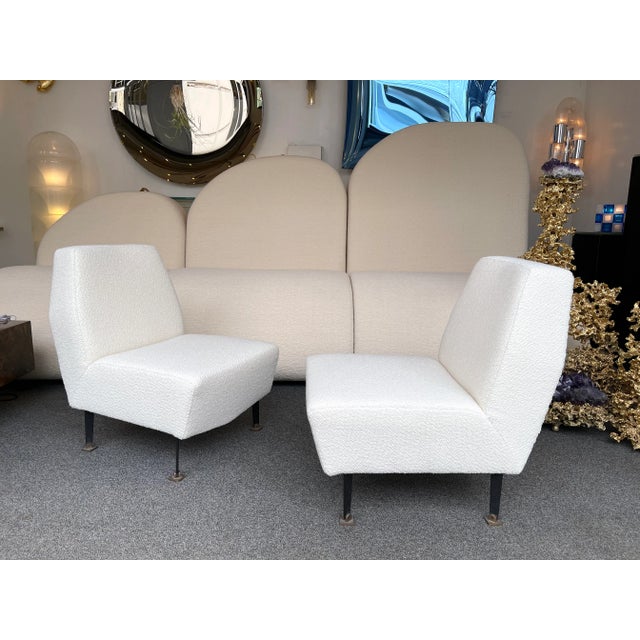 1960s Vintage Slipper Chairs Bouclé Fabric by Studio Apa for Lenzi - a Pair For Sale - Image 13 of 13