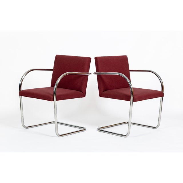 Mid-Century Modern Pair Mid-Century Red Brno Armchairs by Mies Van Der Rohe for Knoll, 1983 For Sale - Image 3 of 18