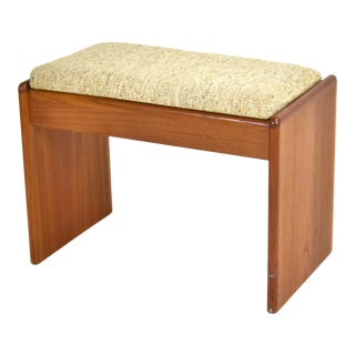Vintage Danish Scandinavian Modern Teak Vanity Bench Stool For Sale