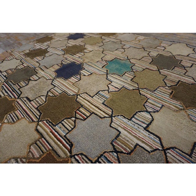 Ivory Striking Ivory Background Color With Symmetrical Design in Light and Dark Colors Antique American Hooked Rug For Sale - Image 8 of 9