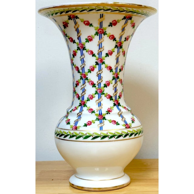 Ceramic Royal Vienna Sevres Style Floral Trellis Vases, Artist Signed 'Nash' - a Pair For Sale - Image 7 of 12