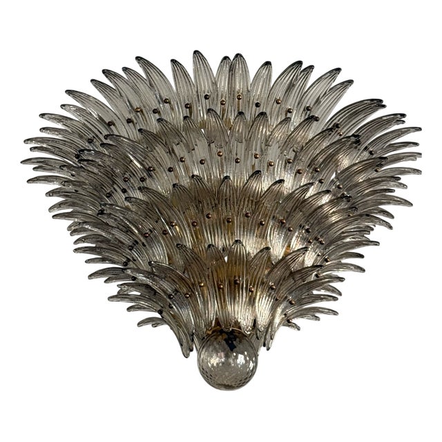 Huge Murano Chandelier with Feather Prisms in the style of Barovier For Sale