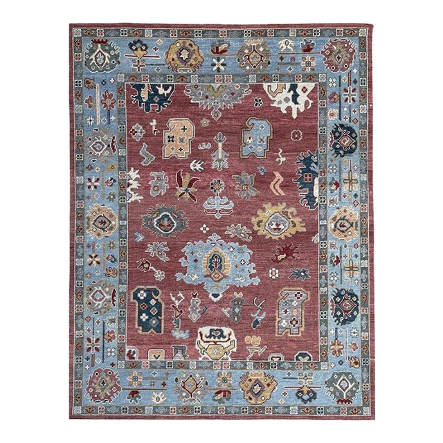 8x10 Coral Hand-Knotted Wool Detailed Motif Medley Traditional Carpet Rug For Sale