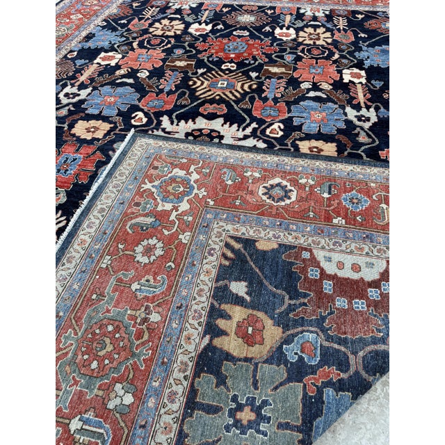 Navy Persian Heriz Design Hand-Knotted Wool Rug, 10'01 X 13'08 For Sale - Image 9 of 10