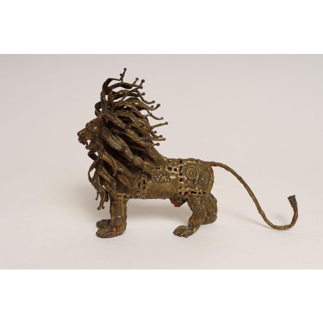 Vintage Brutalist Embossed Brass and Steel Lion Sculpture by Pal Kepenyes For Sale - Image 4 of 18