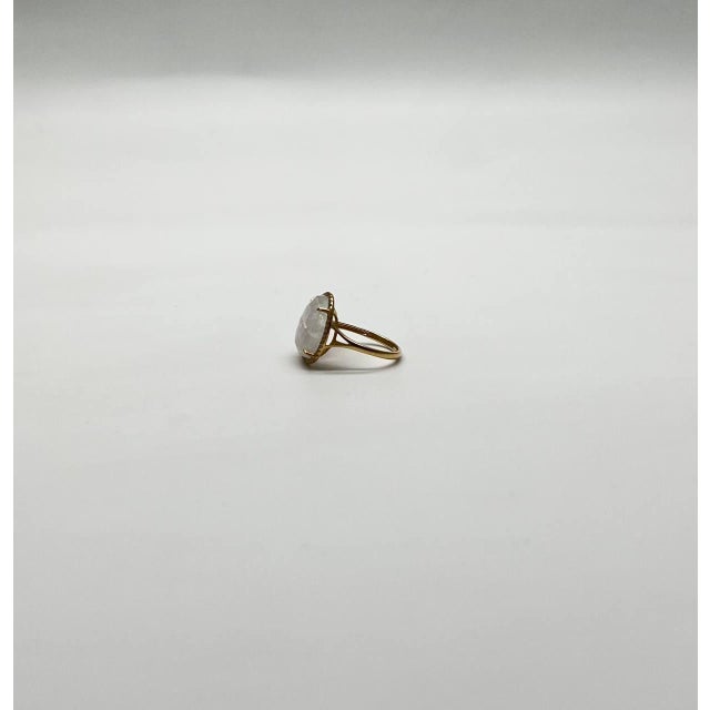 White Moonstone Diamonds Halo Set 14 Yellow Gold Statement Unique Cocktail Ring, Size 6 For Sale - Image 9 of 11