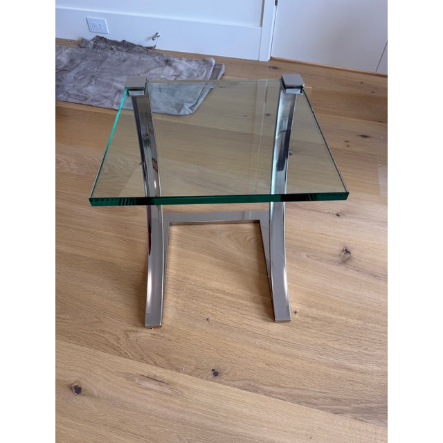 Modern Chrome and Floating Glass Side Table For Sale - Image 3 of 5