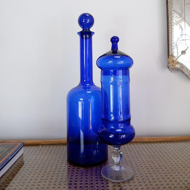 Cobalt Blue Glass Bottles, Set of 2 For Sale - Image 6 of 10